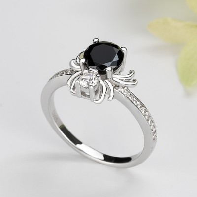 Round Cut Black Sapphire Sterling Silver Spider Ring