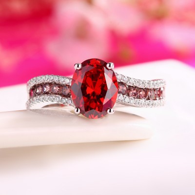 Oval Cut Ruby 925 Sterling Silver Engagement Ring