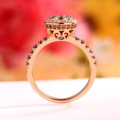 Rose Gold Round Cut Chocolate 925 Sterling Silver Cluster Halo Engagement Ring