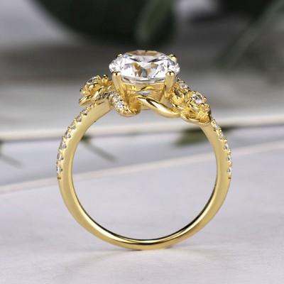 Gold Round Cut White Sapphire Sterling Silver Rose Ring
