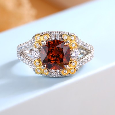 Cushion Cut Ruby 925 Sterling Silver Floral Halo Engagement Ring