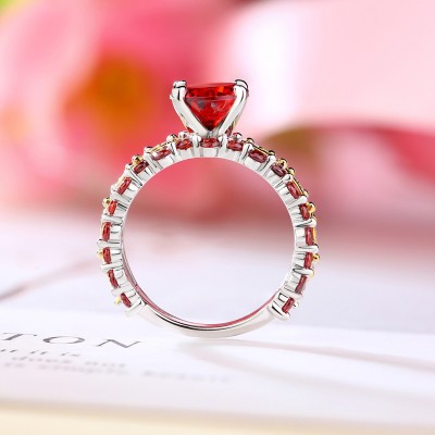 Round Cut Ruby 925 Sterling Silver Two-Tone Engagement Ring