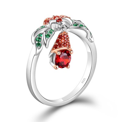 Round Cut Ruby 925 Sterling Silver Christmas Bell Ring
