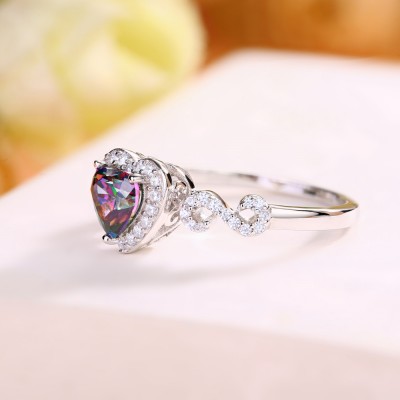 Heart Cut Multi-Color-Stone 925 Sterling Silver Halo Engagement Ring
