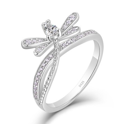 Pear Cut White Sapphire 925 Sterling Silver Dragonfly Women's Ring