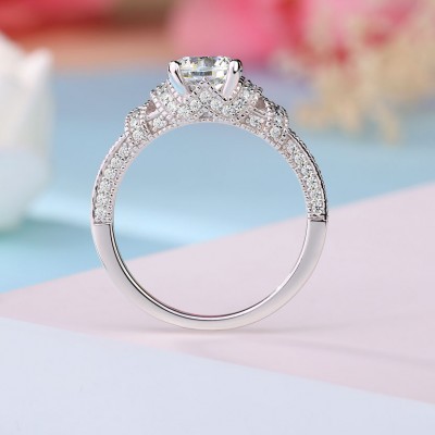 Vintage Round Cut White Sapphire 925 Sterling Silver Engagement Ring
