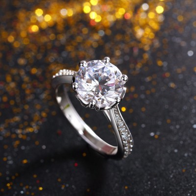 Classic Round Cut White Sapphire Sterling Silver Engagement Ring