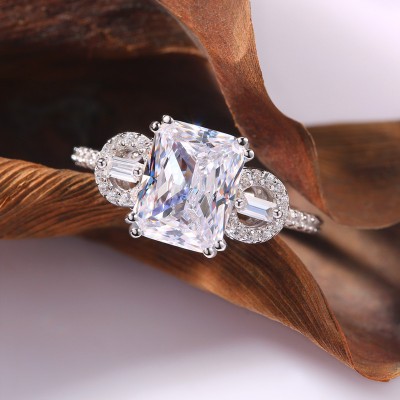 Radiant Cut White Sapphire Sterling Silver 3-Stone Engagement Ring