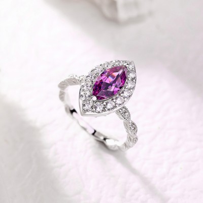 Marquise Cut Amethyst Sterling Silver Twisted Engagement Ring