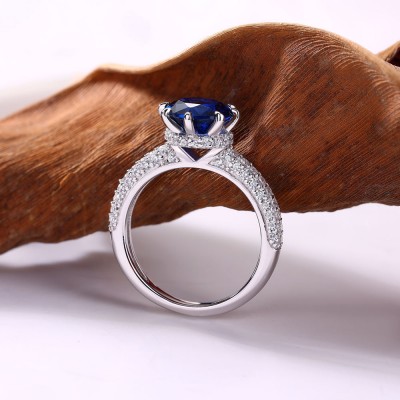 Round Cut Blue Sapphire Sterling Silver Engagement Ring