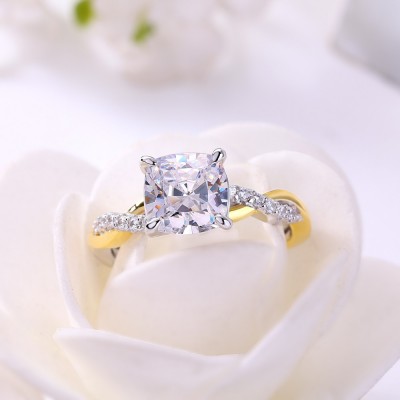 Cushion Cut White Sapphire Sterling Silver Twisted Engagement Ring