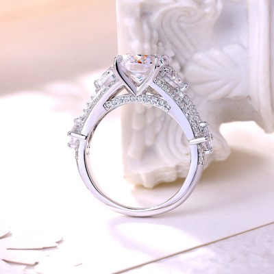 Cushion Cut White Sapphire 925 Sterling Silver 3-Stone Engagement Ring