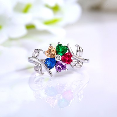 Heart Cut 925 Sterling Silver Multi-Color Flower Ring