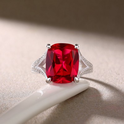 Cushion Cut Ruby 925 Sterling Silver Cocktail Ring