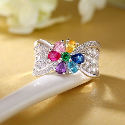 Pear Cut 925 Sterling Silver Multi-Color Flower Cocktail Ring