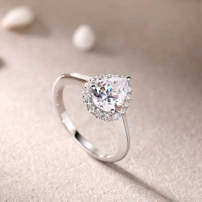 Pear Cut White Sapphire 925 Sterling Silver Halo Engagement Ring