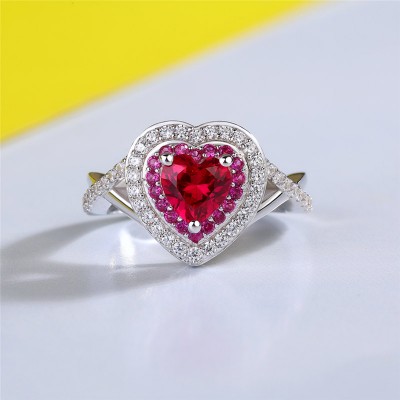 Heart Cut Ruby 925 Sterling Silver Twisted Engagement Ring