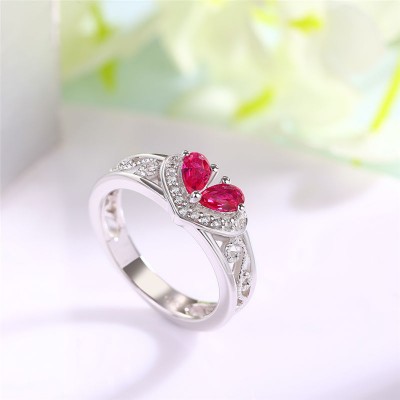 Pear Cut Ruby 925 Sterling Silver Heart Shape Engagement Ring