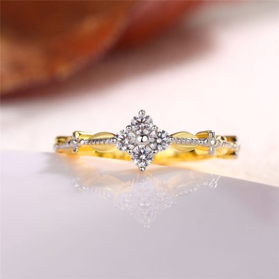 Gold Round Cut White Sapphire 925 Sterling Silver 4-Point Engagement Ring