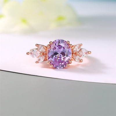 Rose Gold Oval Cut Light Amethyst 925 Sterling Silver Engagement Ring