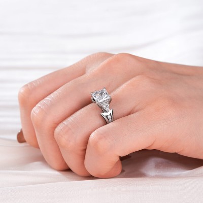 Princess Cut White Sapphire 925 Sterling Silver 3-Stone Engagement Ring