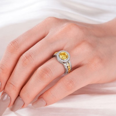 Round Cut Yellow Topaz 925 Sterling Silver Halo Engagement Ring