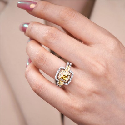 Cushion Cut Yellow Topaz 925 Sterling Silver Halo Engagement Ring