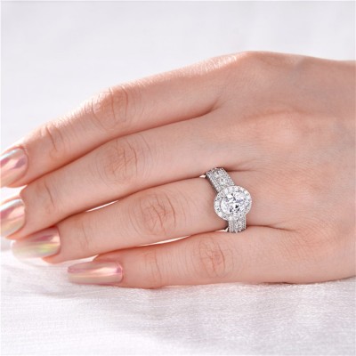 Oval Cut White Sapphire 925 Sterling Silver Halo Engagement Ring