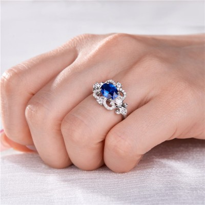 Vintage Oval Cut Blue Sapphire 925 Sterling Silver Engagement Ring