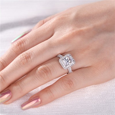 Radiant Cut White Sapphire 925 Sterling Silver Halo Engagement Ring