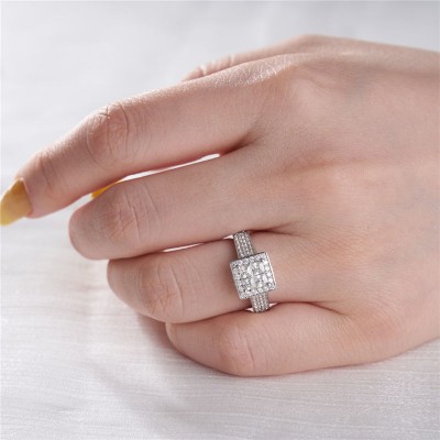 Princess Cut White Sapphire 925 Sterling Silver Halo Engagement Ring