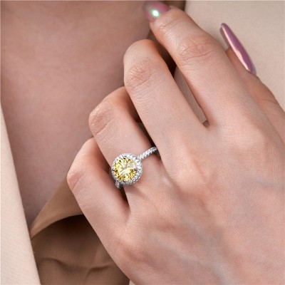 Round Cut Yellow Topaz 925 Sterling Silver Halo Engagement Ring