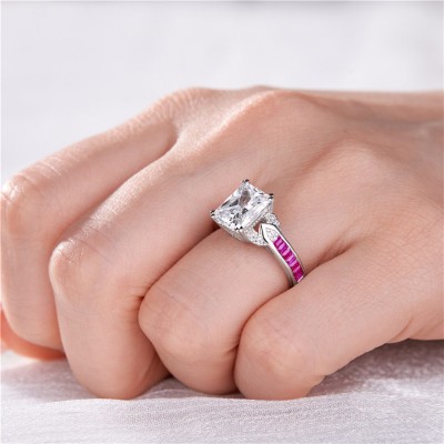 Radiant Cut White Sapphire 925 Sterling Silver Engagement Ring