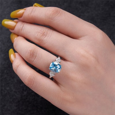 Cushion Cut Aquamarine 925 Sterling Silver Engagement Ring