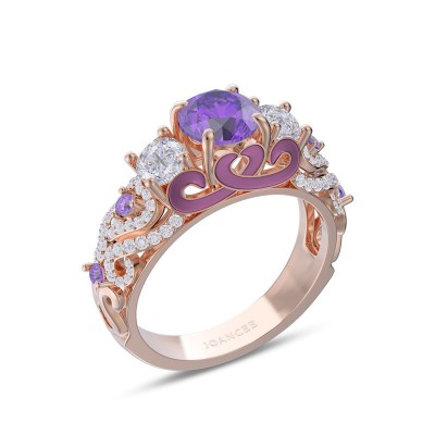 Rose Gold Art Deco Round Cut Amethyst 925 Sterling Silver Engagement Ring