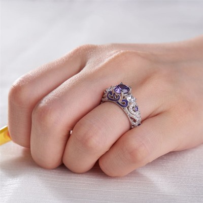 Art Deco Round Cut Amethyst 925 Sterling Silver Engagement Ring