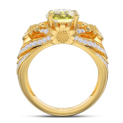Yellow Gold Round Cut Yellow Topaz 925 Sterling Silver Sunflower Ring