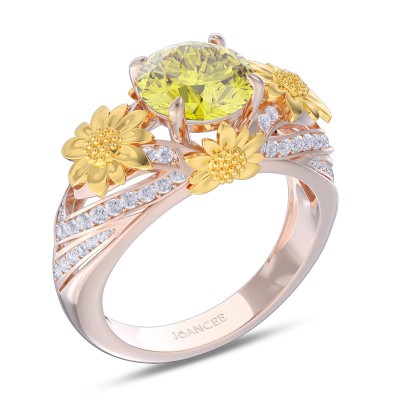 Rose Gold Round Cut Yellow Topaz 925 Sterling Silver Sunflower Ring