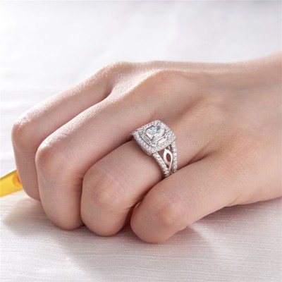 Cushion Cut White Sapphire 925 Sterling Silver Halo Engagement Ring
