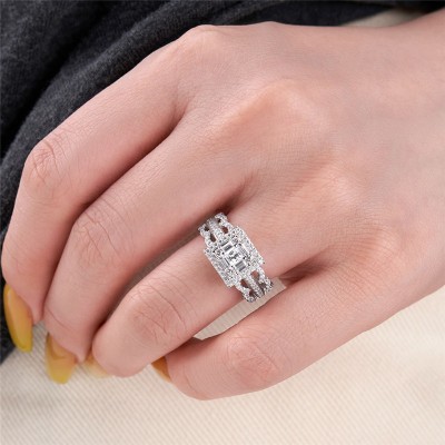 Geometric Princess Cut White Sapphire 925 Sterling Silver Halo Engagement Ring