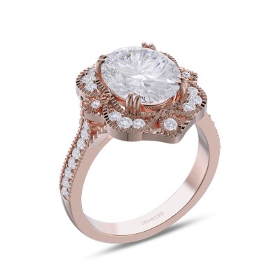 Rose Gold Vintage Oval Cut White Sapphire 925 Sterling Silver Halo Engagement Ring