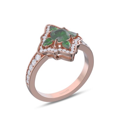 Rose Gold Vintage Cushion Cut Emerald 925 Sterling Silver Engagement Ring