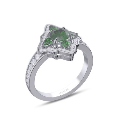 Vintage Cushion Cut Emerald 925 Sterling Silver Engagement Ring