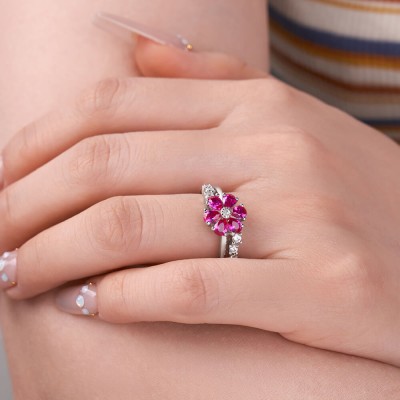 Pear Cut Pink Sapphire 925 Sterling Silver Flower Ring