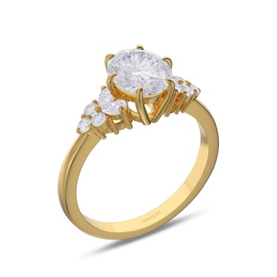 Yellow Gold Oval Cut White Sapphire 925 Sterling Silver Engagement Ring