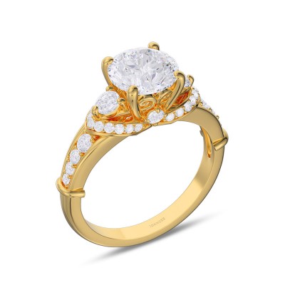 Yellow Gold Classic Round Cut White Sapphire 925 Sterling Silver Engagement Ring