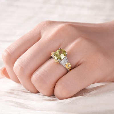 Oval Cut Peridot 925 Sterling Silver Daisy Flower Engagement Ring