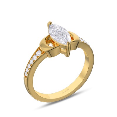 Yellow Gold Marquise Cut White Sapphire 925 Sterling Silver Moon Engagement Ring