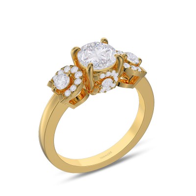 Yellow Gold Round Cut White Sapphire 925 Sterling Silver Horseshoe Engagement Ring