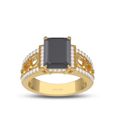 Yellow Gold Radiant Cut Black Sapphire 925 Sterling Silver Horseshoe Engagement Ring